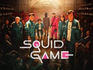 Artwork for Squid Game series 1, cast behind logo