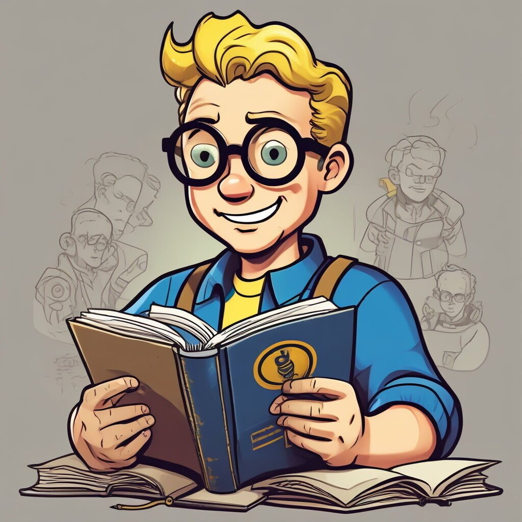 Unofficial fan created artwork. Fallout person studying for quiz