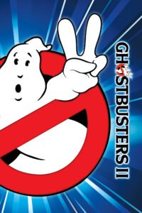 Poster for Ghostbusters 2 of ghostbuster logo of ghost holding up two fingers