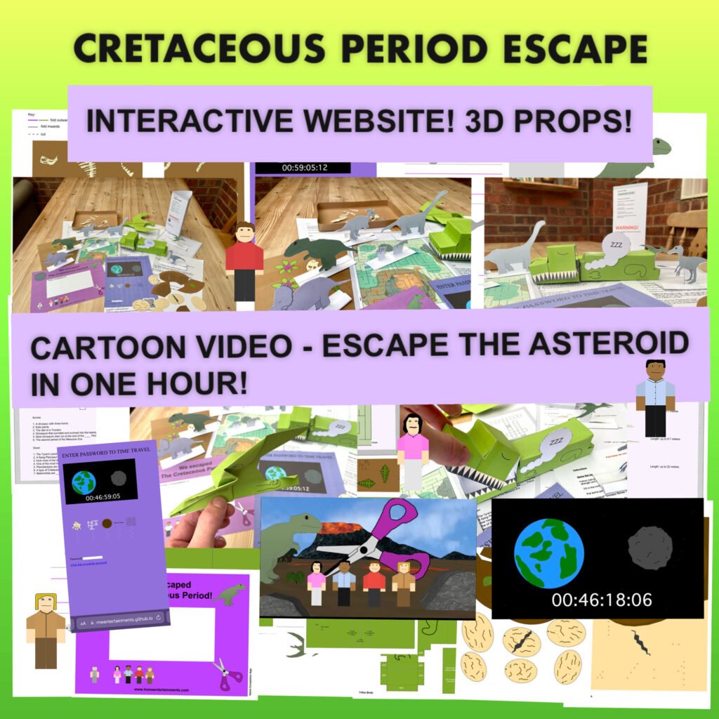 Cretaceous Period Escape, free printable escape room. Dinosaur cutouts