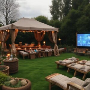 Lord of the Rings-Themed Garden Cinema Night, with gazebo and seating