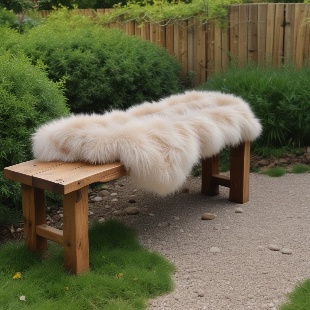 Wooden bench, rustic seating, in garden