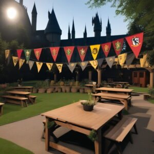 Wooden Benches for Harry Potter garden cinema night