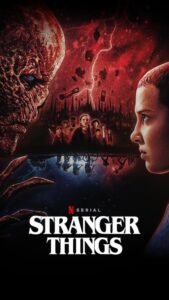 Poster of Stranger Things, with cast and the upside down