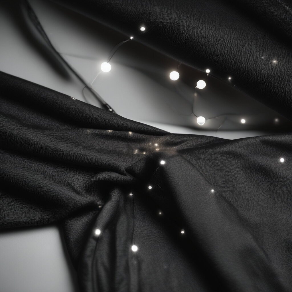 Space-themed photo backdrop with dark fabric, string lights