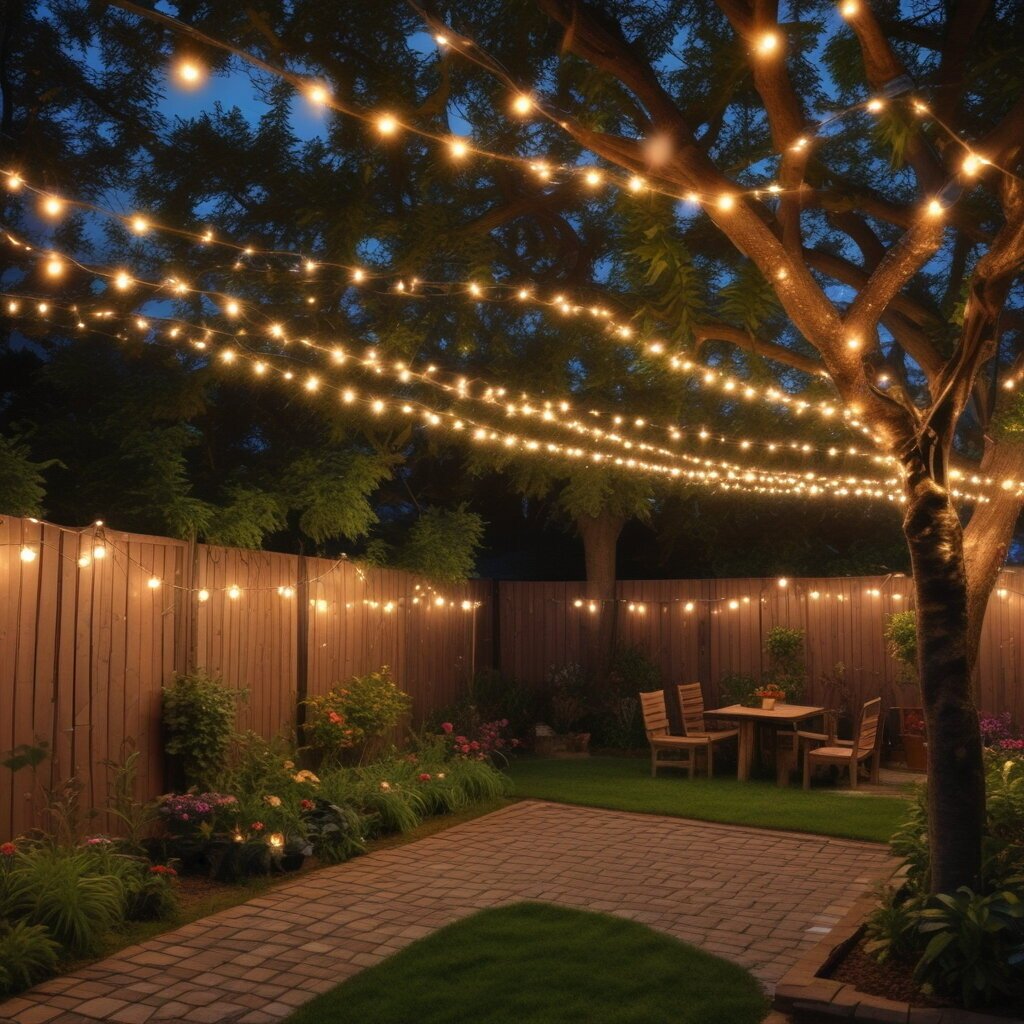 String lights around trees