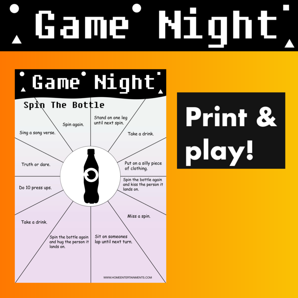 Free spin the bottle, print and play game