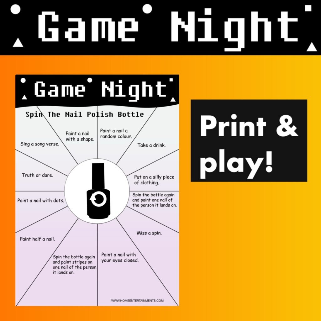 Free spin the nail polish bottle game, just print and play.