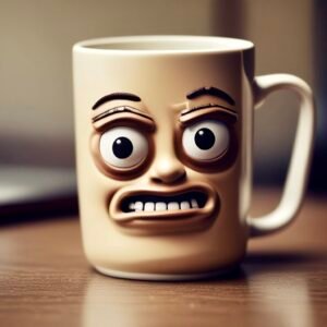 Mug with a thief's face for funny quiz