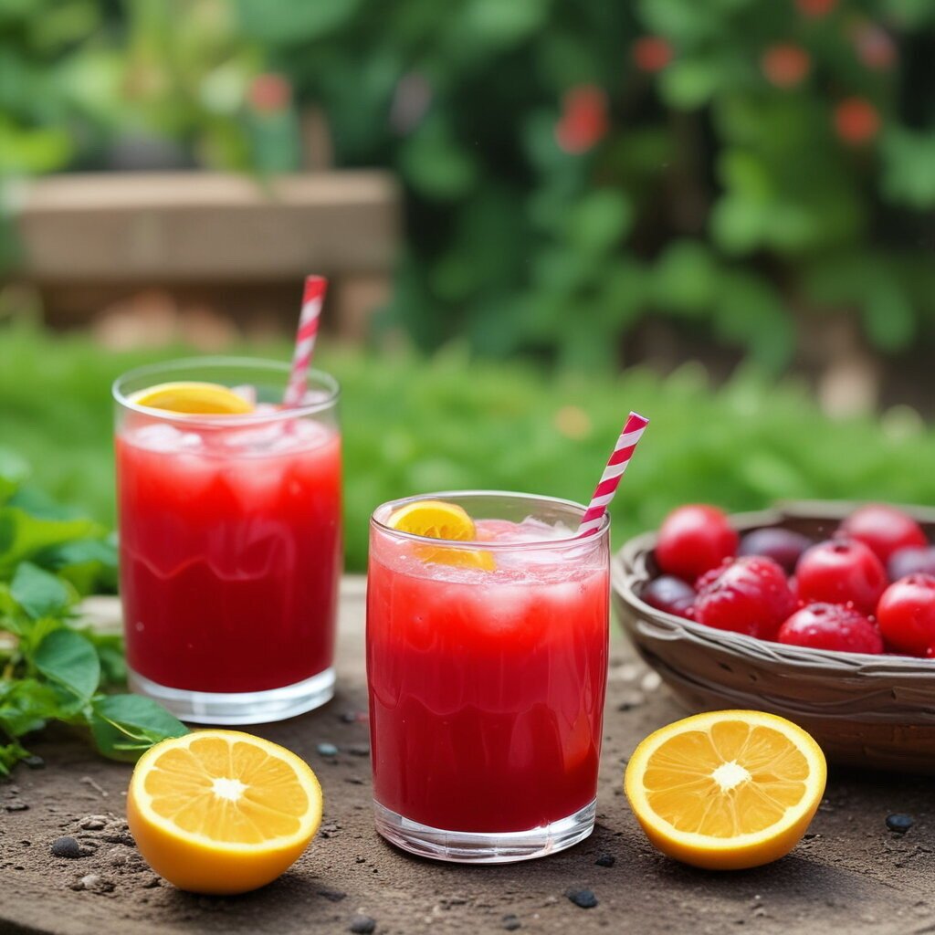 Red fruit punch for a blood looking drink