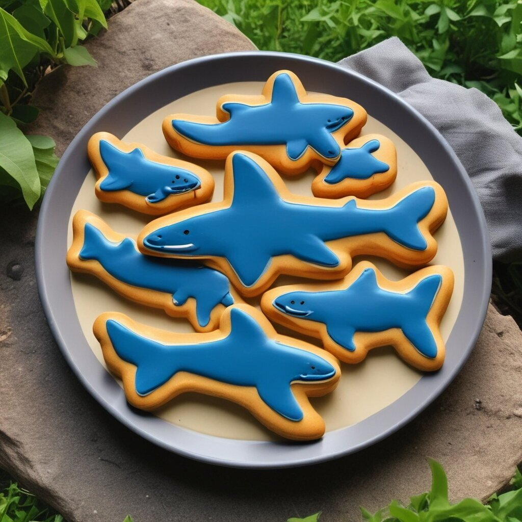 Shark-shaped cookies for a Jaws themed party