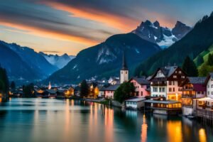 Hallstatt in Austria, lake and mountains