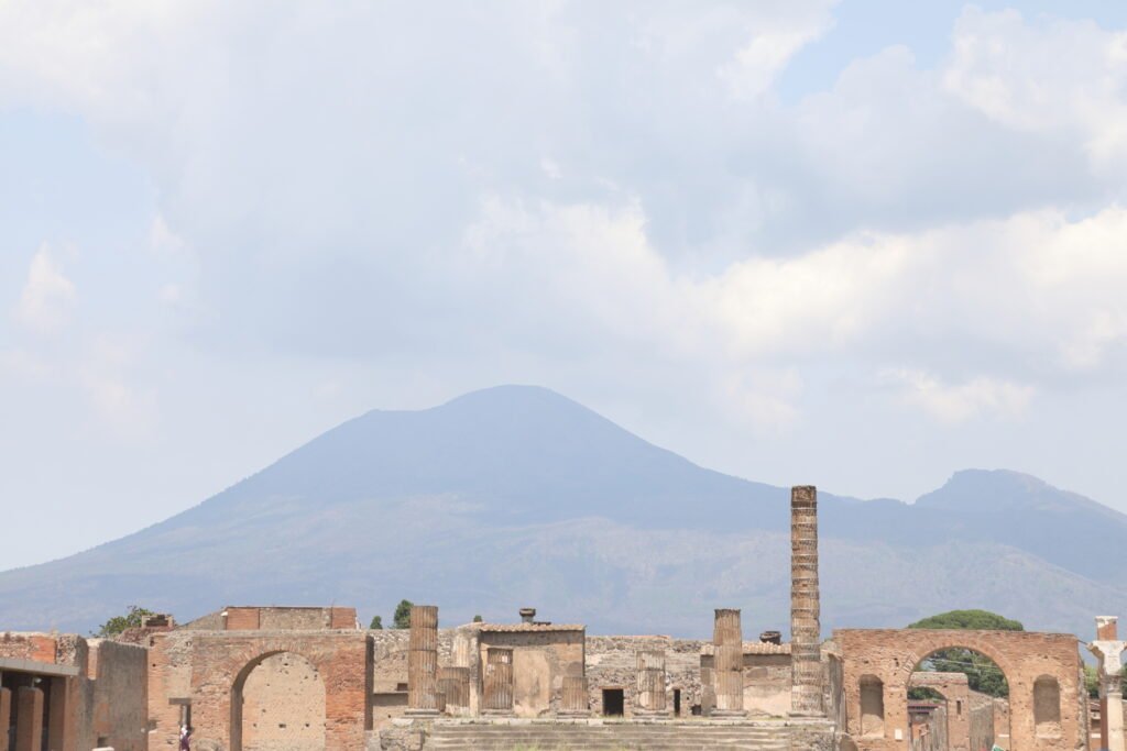 Roman city of Pompeii and volcano