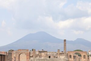 Roman city of Pompeii and volcano