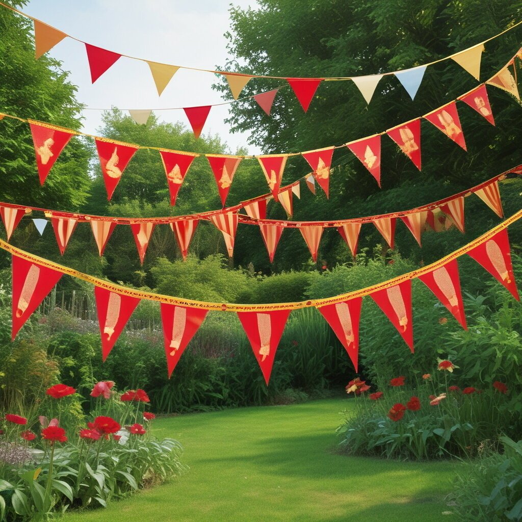 Red-and-gold circus bunting for The Greatest Showman garden party